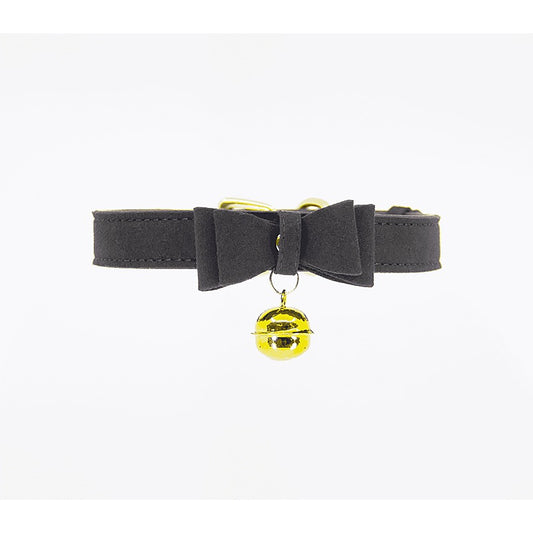 Faux Suede Leather Bow Cat Bell Collar by Berlin Baby - Collars and Leads