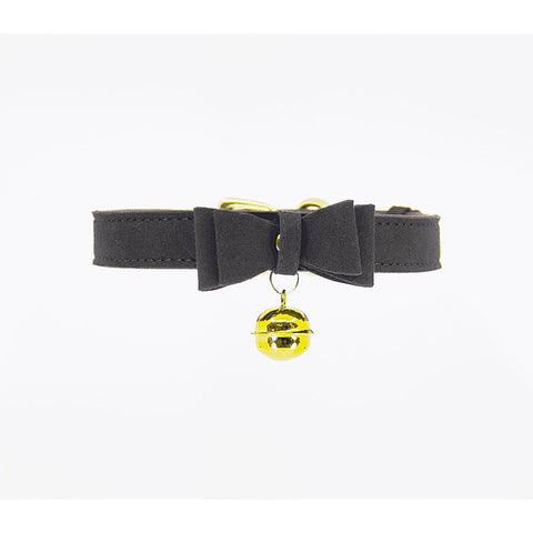 Faux Suede Leather Bow Cat Bell Collar by Berlin Baby - Collars and Leads
