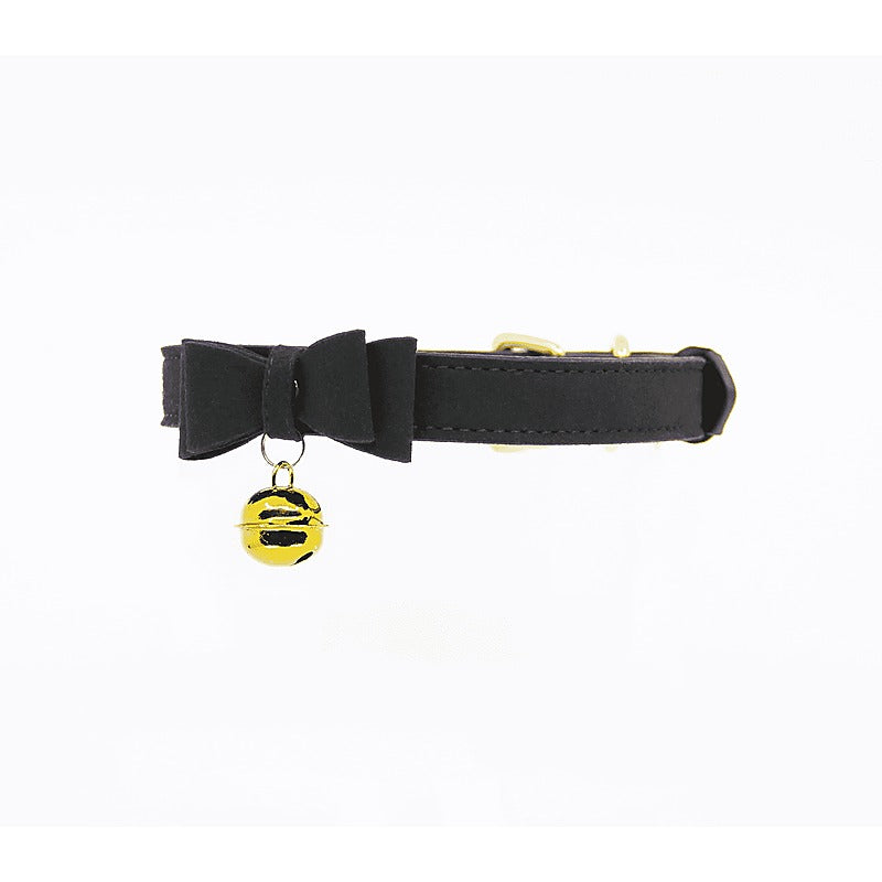 Faux Suede Leather Bow Cat Bell Collar by Berlin Baby - Collars and Leads