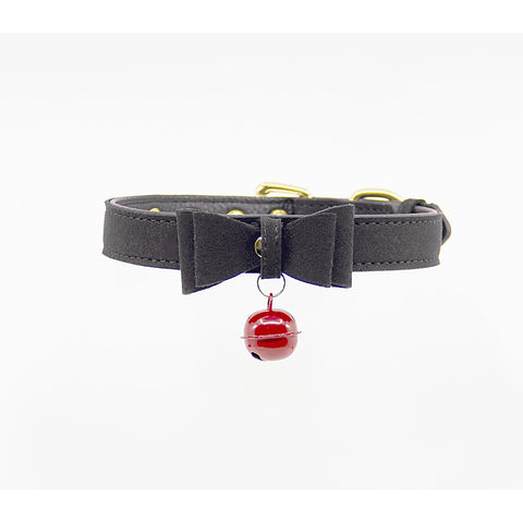 Faux Suede Leather Bow Cat Bell Collar by Berlin Baby - Collars and Leads