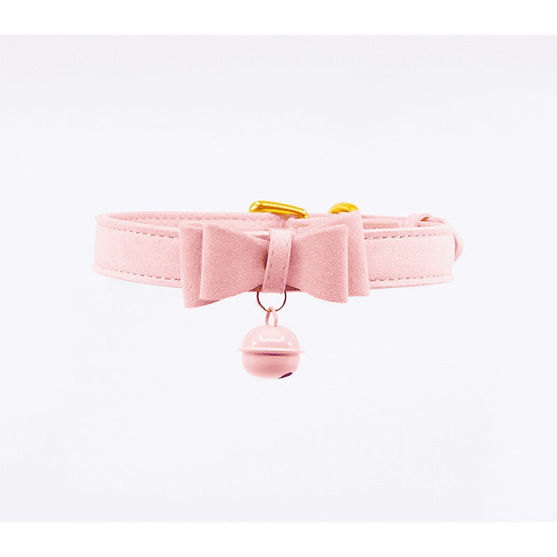 Faux Suede Leather Bow Cat Bell Collar by Berlin Baby - Collars and Leads