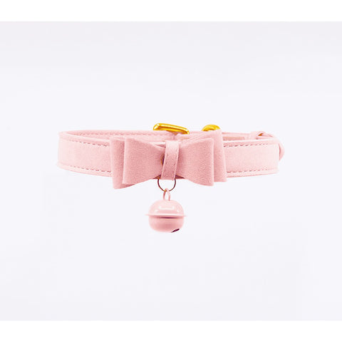 Faux Suede Leather Bow Cat Bell Collar by Berlin Baby - Collars and Leads
