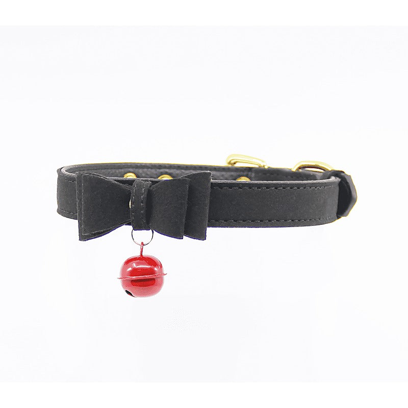 Faux Suede Leather Bow Cat Bell Collar by Berlin Baby - Collars and Leads