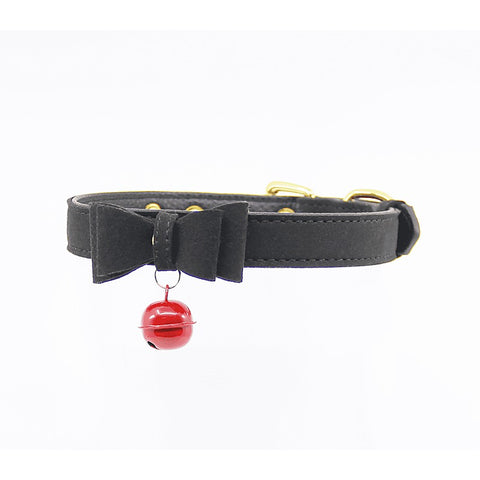 Faux Suede Leather Bow Cat Bell Collar by Berlin Baby - Collars and Leads