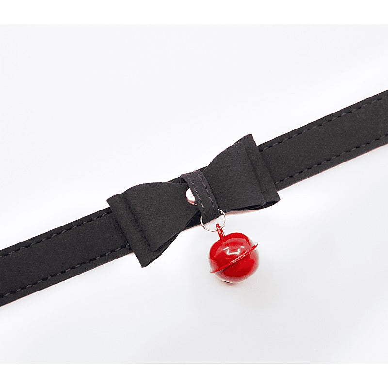 Faux Suede Leather Bow Cat Bell Collar by Berlin Baby - Collars and Leads