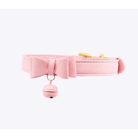 Faux Suede Leather Bow Cat Bell Collar by Berlin Baby - Collars and Leads