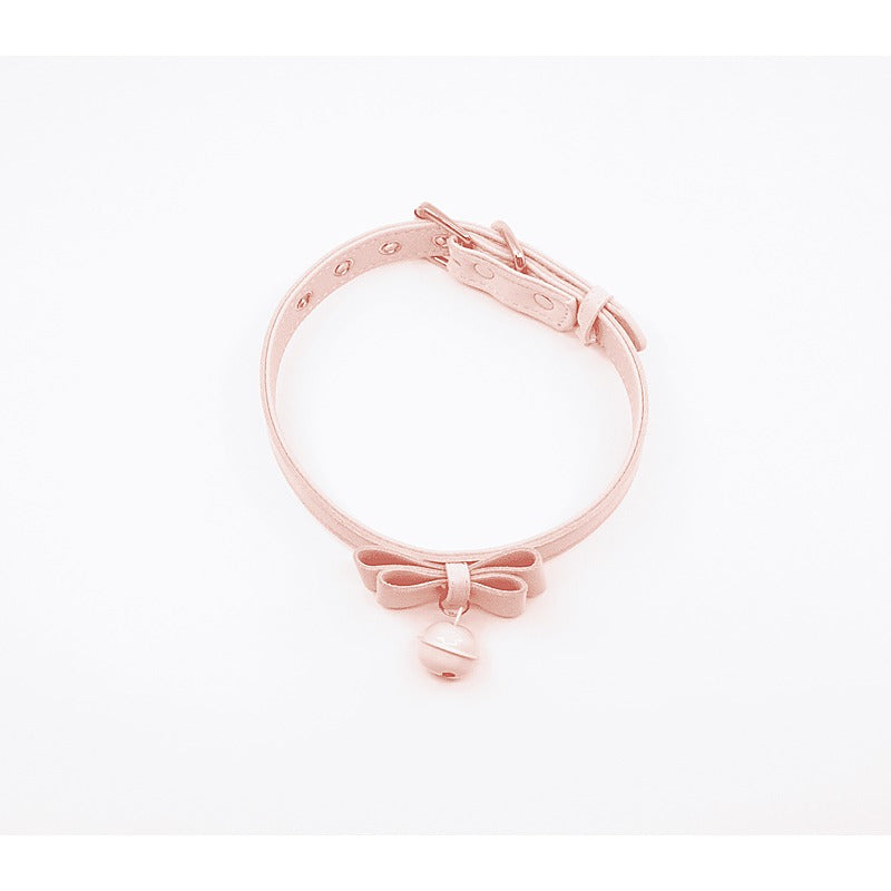 Faux Suede Leather Bow Cat Bell Collar by Berlin Baby - Collars and Leads