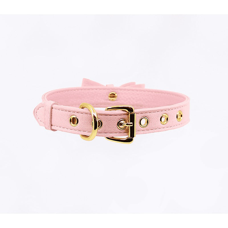Faux Suede Leather Bow Cat Bell Collar by Berlin Baby - Collars and Leads