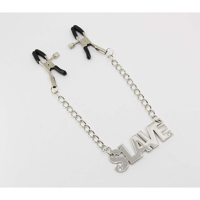 SLAVE Words Women's Nipple Clamps by Love In Leather - Nipple and Clit Clamps