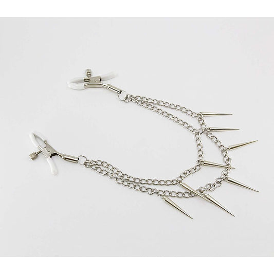 Spiked Chain Womens Nipple Clamps by Love In Leather - Nipple and Clit Clamps
