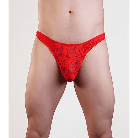 Mens Lace Front G-String Red by Love In Leather - Jocks and G-Strings
