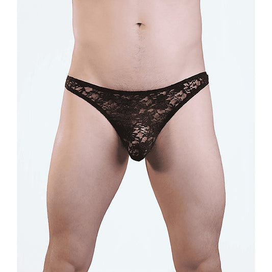 Mens Full Lace Sexy G-String Black by Love In Leather - Jocks and G-Strings