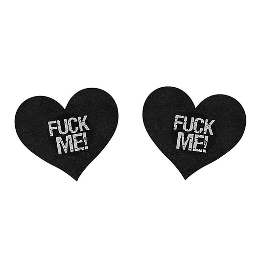 Fuck Me Satin Heart Nipple Pasties by Love In Leather - Breast and Nipple Toys