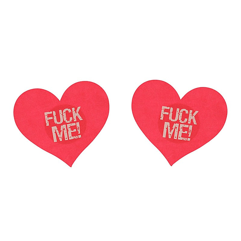 Fuck Me Satin Heart Nipple Pasties by Love In Leather - Breast and Nipple Toys