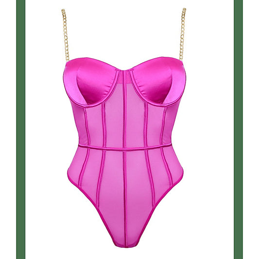 Soft Pink Mesh Sexy Women's Bodysuit by Muse - Her Fetish