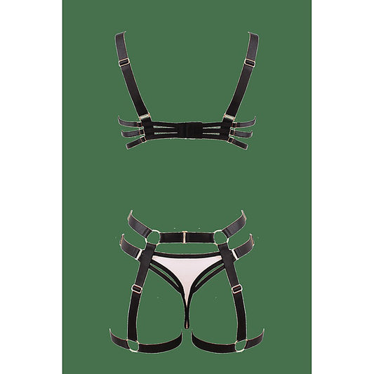 Bra and Panty Set With Elastic Leg Garter Belt by Muse - Her Fetish