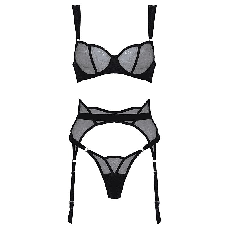 3-Piece Sheer Mesh and Satin BDSM Lingerie by Muse - Her Fetish