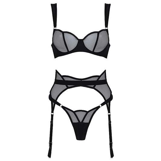 3-Piece Sheer Mesh and Satin BDSM Lingerie by Muse - Her Fetish