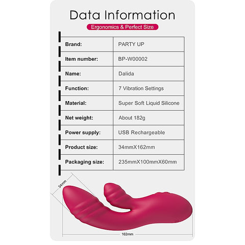 Party Up DALIDA USB Rechargeable Rabbit Vibrator with Dual Stimulation - Rabbit Vibrators