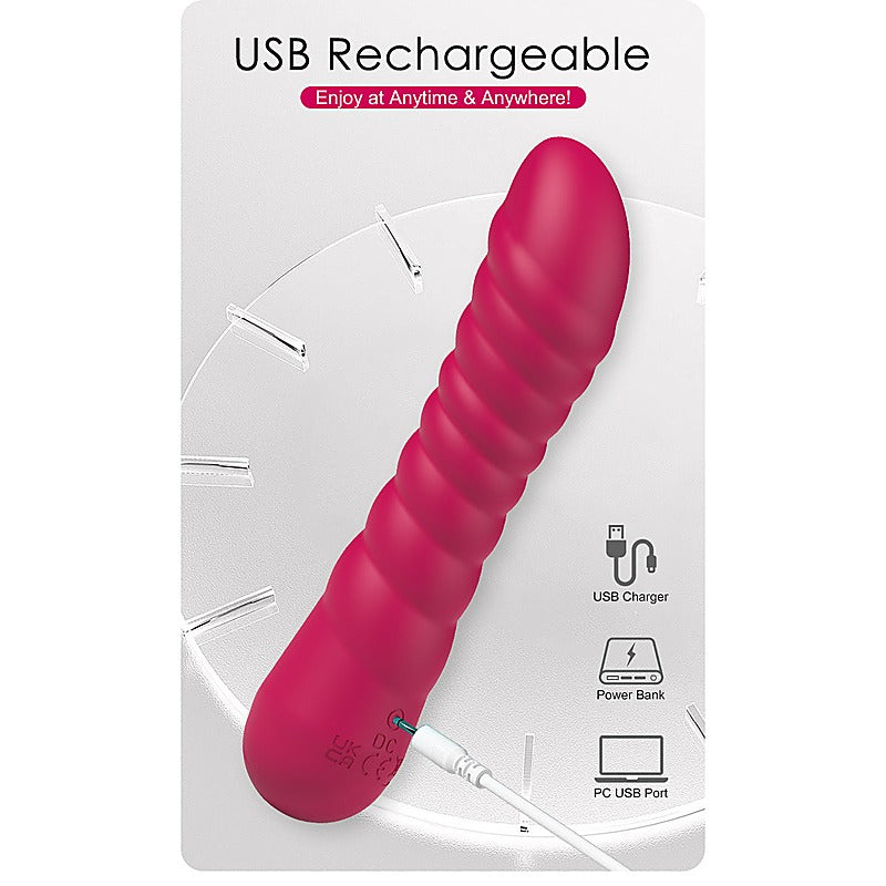 Party Up JAYLEI USB Rechargeable G Spot Vibrator Curved Design Ribbed - G-Spot Vibrators