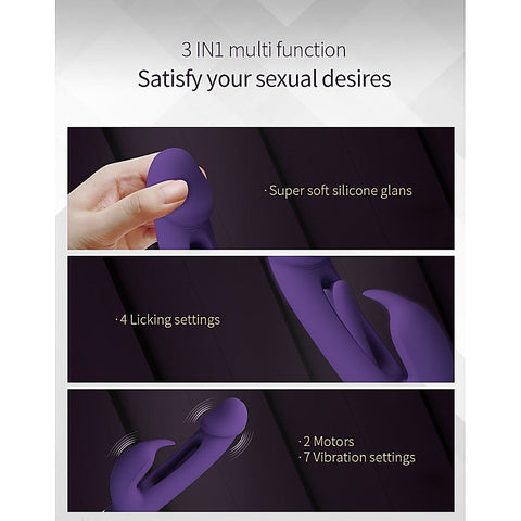 Party Up DAVID Swinging Rechargeable Rabbit Vibrator with Flicking Tongue - Rabbit Vibrators