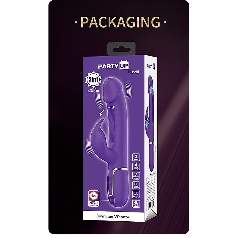 Party Up DAVID Swinging Rechargeable Rabbit Vibrator with Flicking Tongue - Rabbit Vibrators