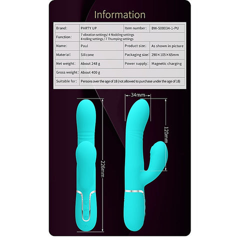 Party Up PAUL Rolling Beads Thrusting Rabbit Vibrator Multi Function Design - Rabbit Vibrators