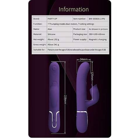Party Up ALAN Dual Motor Vibrating Rabbit Vibrator Thumping Licking Technology - Rabbit Vibrators
