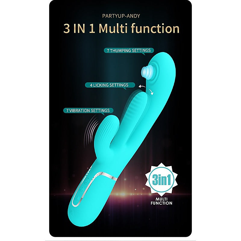 Party Up ANDY Multi Function Rabbit Vibrator Triple Action Tongue Stimulation - Rabbit Vibrators