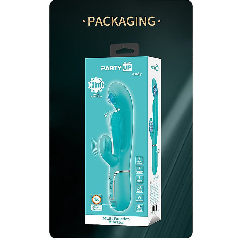 Party Up ANDY Multi Function Rabbit Vibrator Triple Action Tongue Stimulation - Rabbit Vibrators
