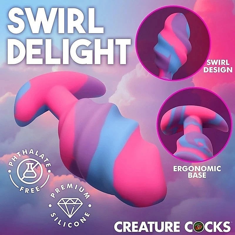 Unicorn Swirl Silicone Butt Plug Large by XR Brands - Butt Plugs