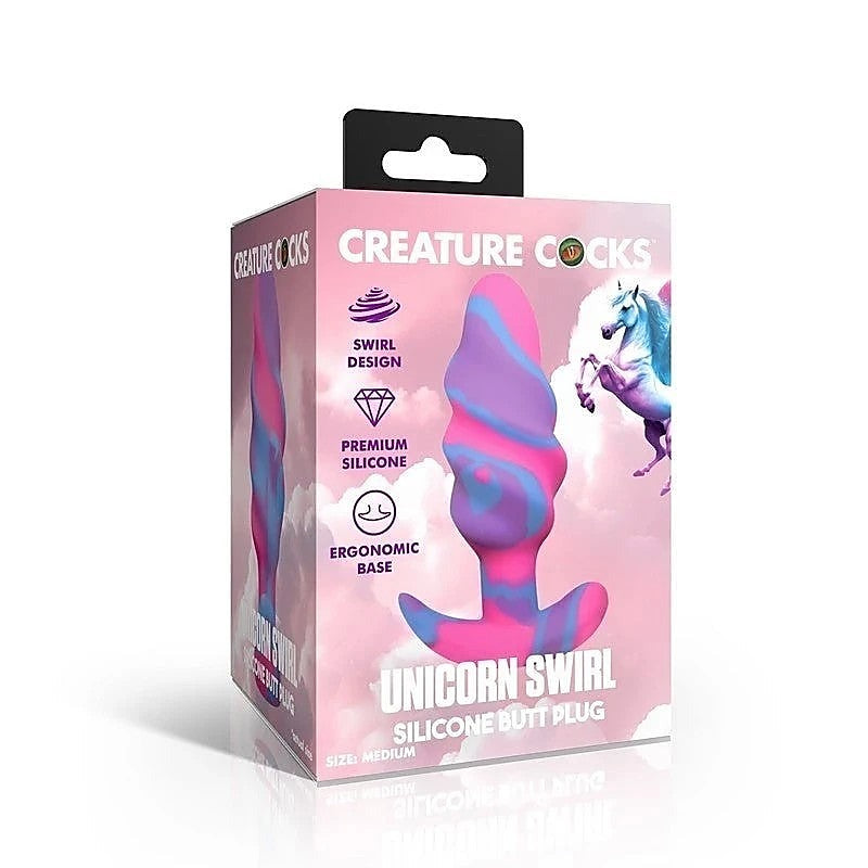 Unicorn Swirl Silicone Butt Plug Large by XR Brands - Butt Plugs