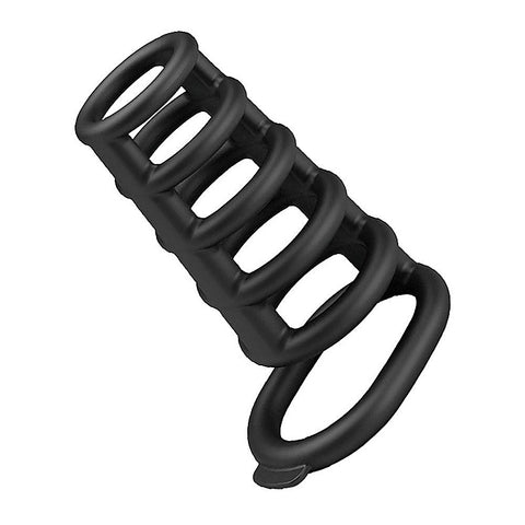 Party Up KIM Mens Stretchy Cock Ring Cage with Six Ribbed Rings - Stretchy Cock Rings