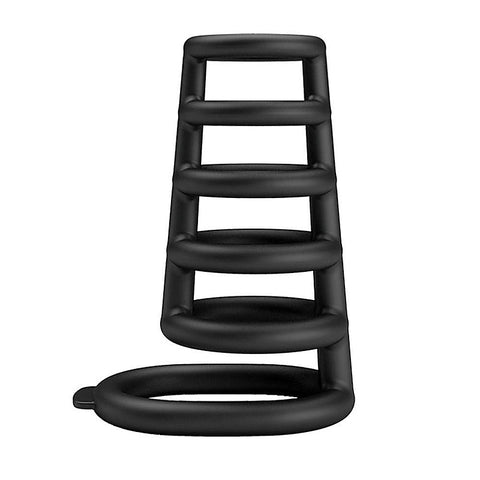 Party Up KIM Mens Stretchy Cock Ring Cage with Six Ribbed Rings - Stretchy Cock Rings