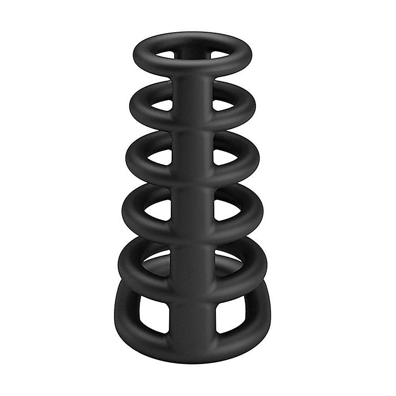 Party Up KIM Mens Stretchy Cock Ring Cage with Six Ribbed Rings - Stretchy Cock Rings