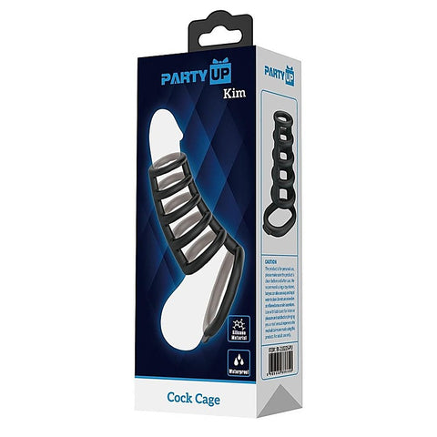 Party Up KIM Mens Stretchy Cock Ring Cage with Six Ribbed Rings - Stretchy Cock Rings