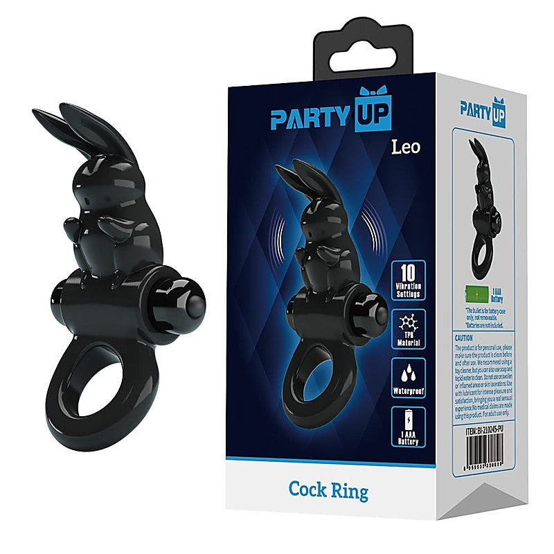 Party Up LEO Male Pleasure Vibrating Cock Ring with Rabbit Ears - Vibrating Cock Rings
