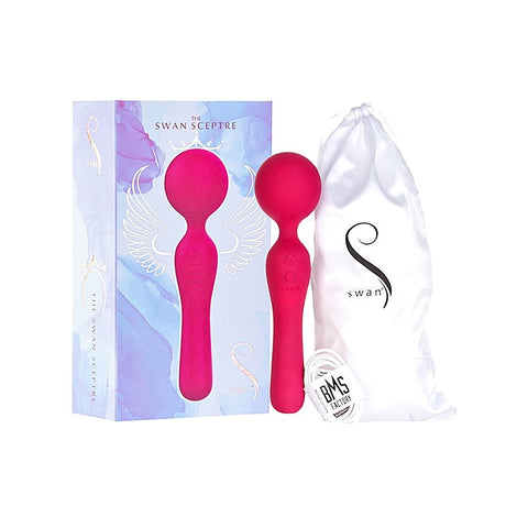 BMS Factory Swan Sceptre Dual Use Vibrating Body Wand Massager with Flexible Neck - Body Wands