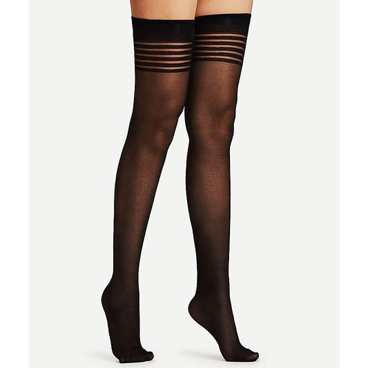 Sheer Thigh Highs With Band Top by Love In Leather - Fishnet and Thigh Highs