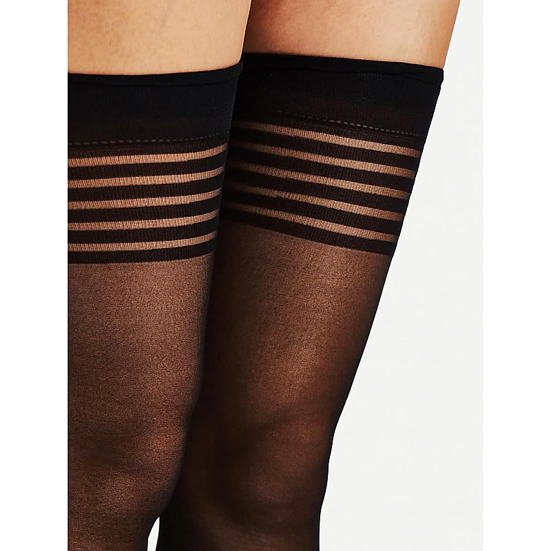 Sheer Thigh Highs With Band Top by Love In Leather - Fishnet and Thigh Highs