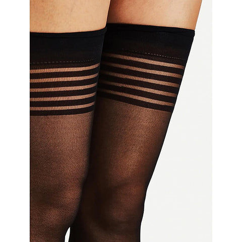 Sheer Thigh Highs With Band Top by Love In Leather - Fishnet and Thigh Highs