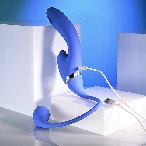 ALL IN USB Rechargeable Triple Stimulating Vibrator - Rabbit Vibrators