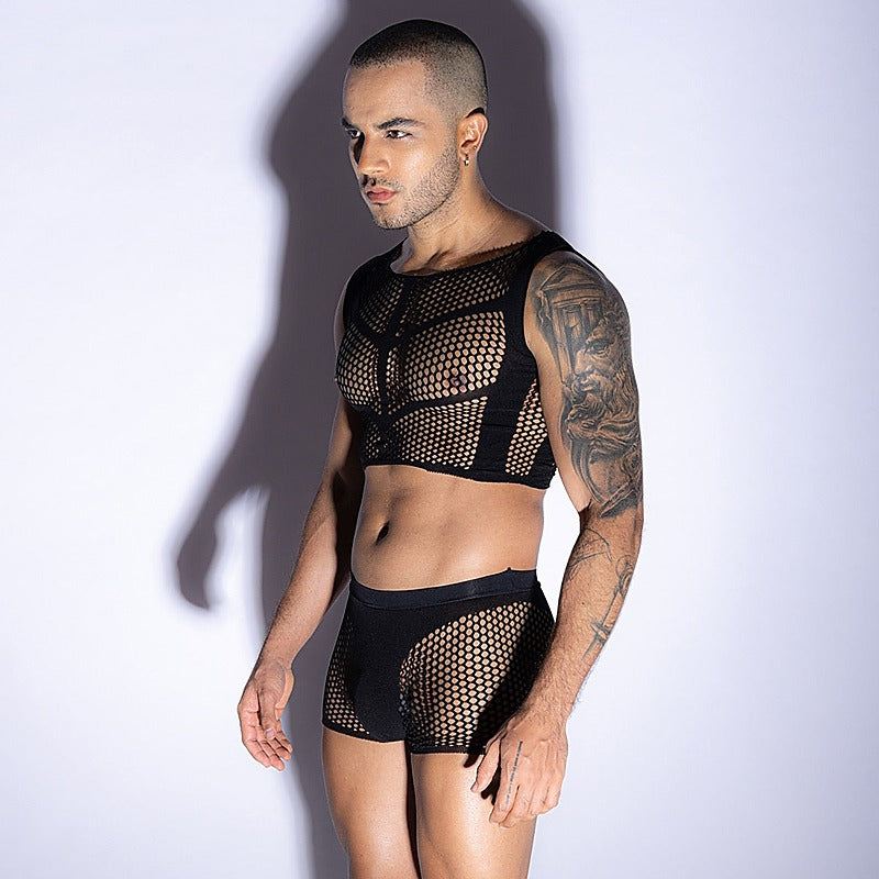 Mens Sleeveless Top & Trunks Set by Love In Leather - Mens Briefs And Boxers