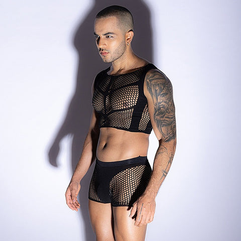 Mens Sleeveless Top & Trunks Set by Love In Leather - Mens Briefs And Boxers