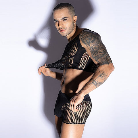 Mens Sleeveless Top & Trunks Set by Love In Leather - Mens Briefs And Boxers