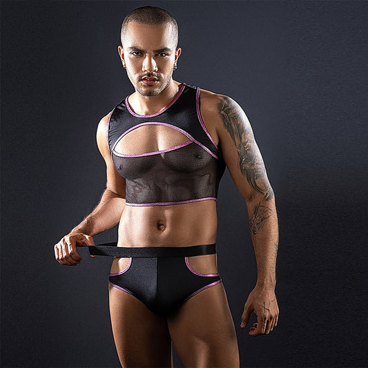 Sleeveless Top & Trunks With Cut Outs by Love In Leather - Mens Briefs And Boxers
