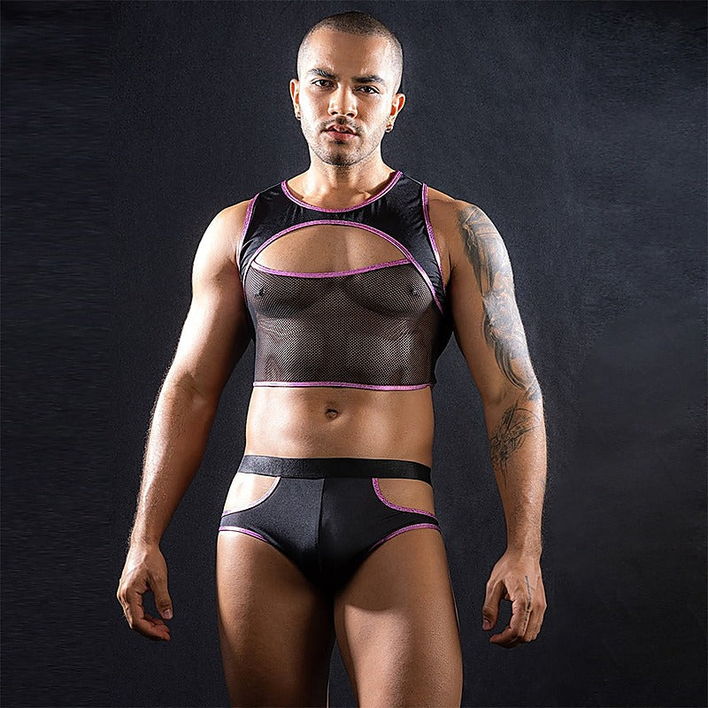 Sleeveless Top & Trunks With Cut Outs by Love In Leather - Mens Briefs And Boxers