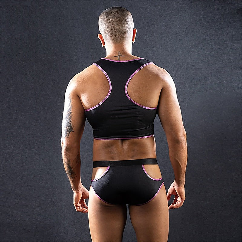 Sleeveless Top & Trunks With Cut Outs by Love In Leather - Mens Briefs And Boxers