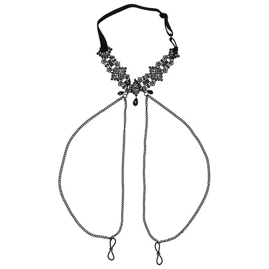 Lace Collar with Nipple Ties by Sportsheets - Collars and Leads