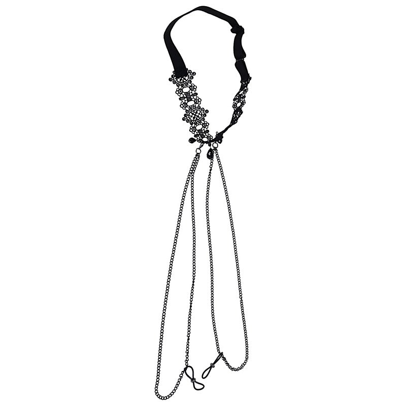 Lace Collar with Nipple Ties by Sportsheets - Collars and Leads